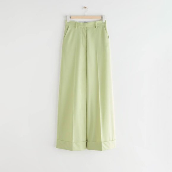 NWT & Other Stories Womens Wide Press Crease Wool Trousers in Pistachio - Picture 1 of 5